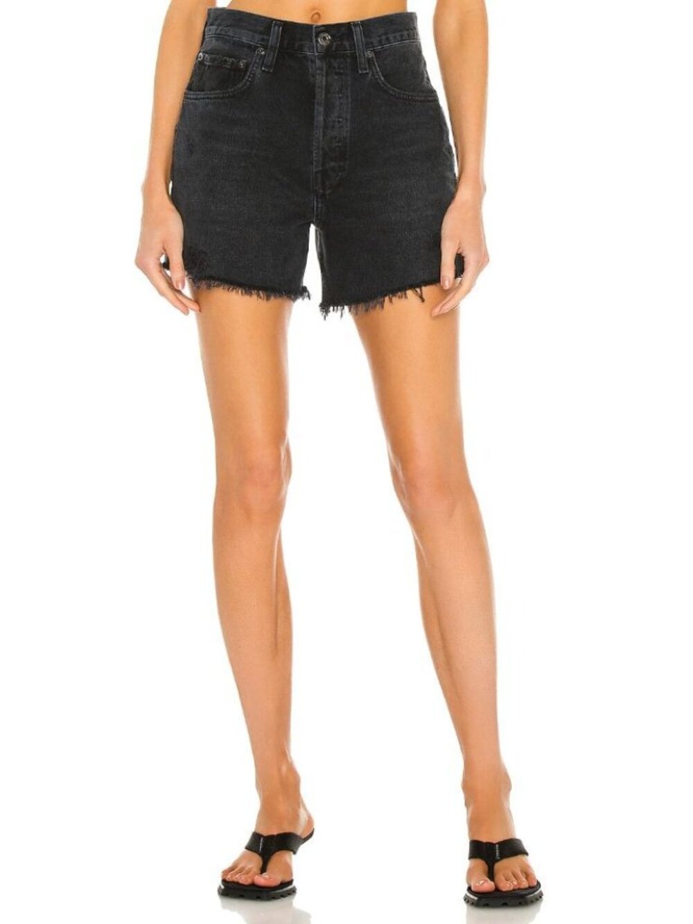 Agolde Riley Black Cut Off High Rise Denim Shorts-sz 24